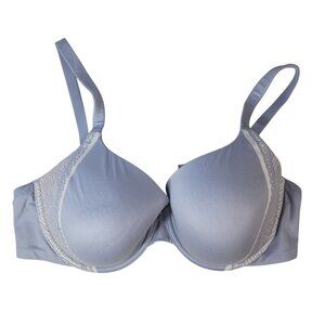 Victoria's Secret Body By Lined Perfect Coverage Bra Blue 38D Lace Underwire Adj